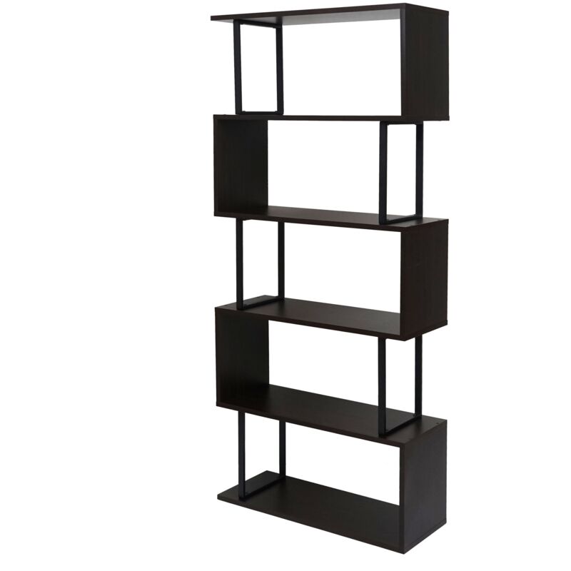 foto del prodotto libreria scaffale autoportante struttura 3d 183x80 cm 5 livelli testa di moro nero metallo 040001322