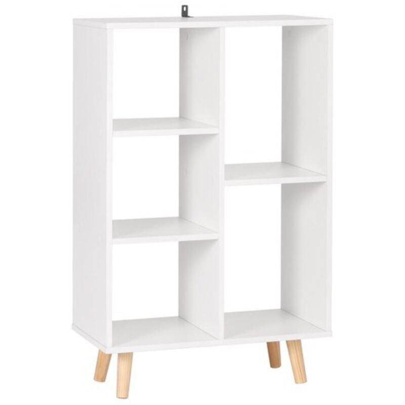 foto del prodotto libreria scaffale legno bianco armadietto multiuso per soggiorno ufficio woltu