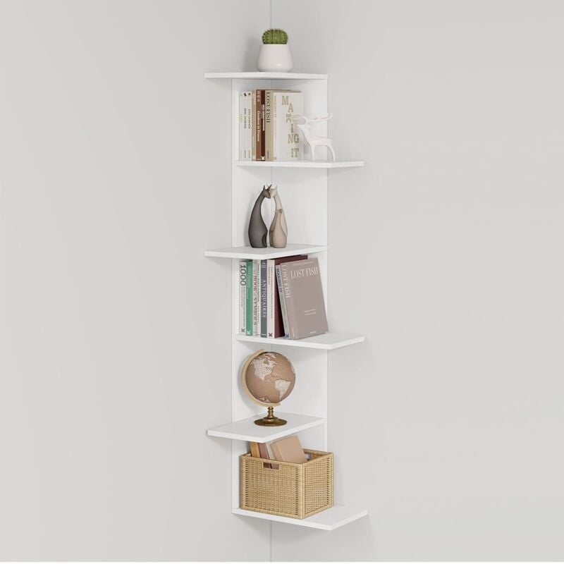 foto del prodotto libreria scaffale mensole parete angolare moderna 6 ripiani ad angolo bianco, 37x37x140cm woltu
