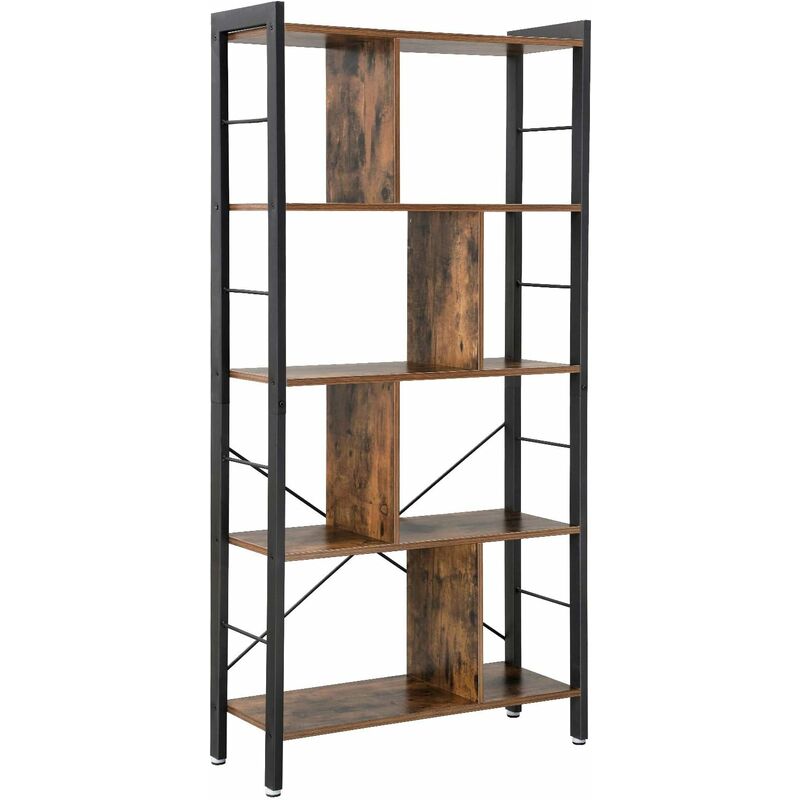 foto del prodotto libreria, scaffale per soggiorno, portaoggetti a 4 ripiani, organizzatore per studio, stile industriale, assemblaggio semplice, struttura in acciaio,