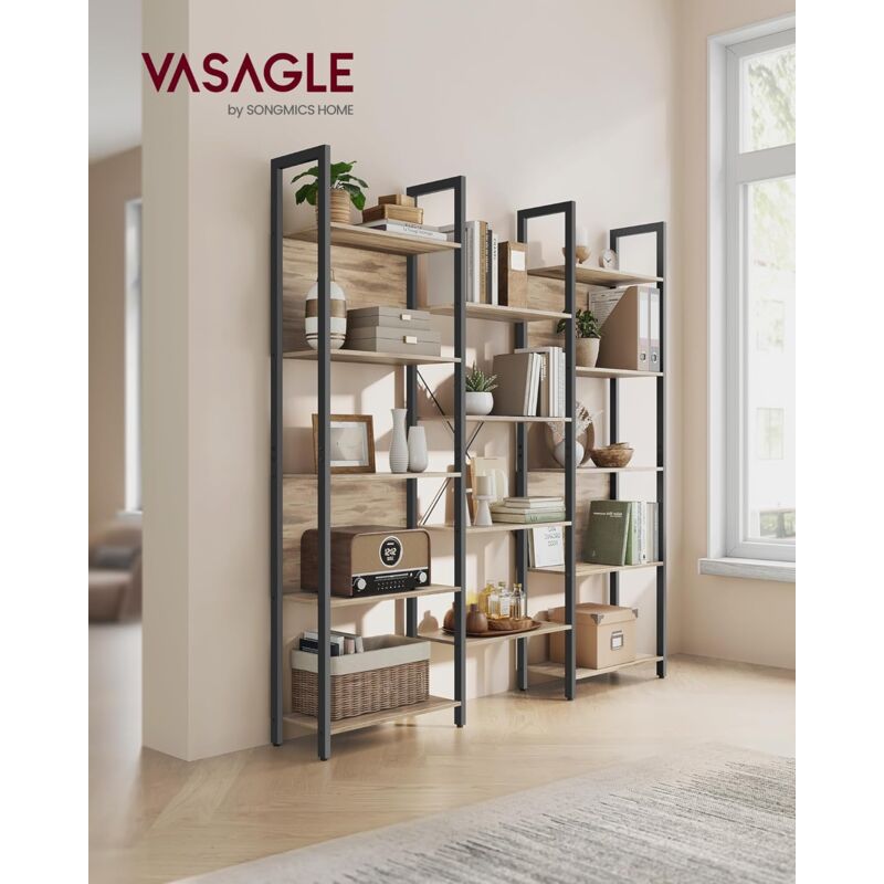 foto del prodotto libreria, scaffale portaoggetti, con 14 ripiani, struttura in metallo, soggiorno studio ufficio, stile industriale, 24 x 158 x 166 cm, marrone
