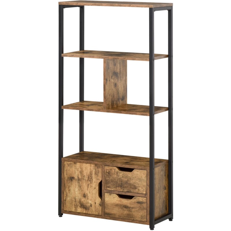 immagine 0 del prodotto libreria stile industriale a 3 ripiani con armadietto e 2 cassetti homcom