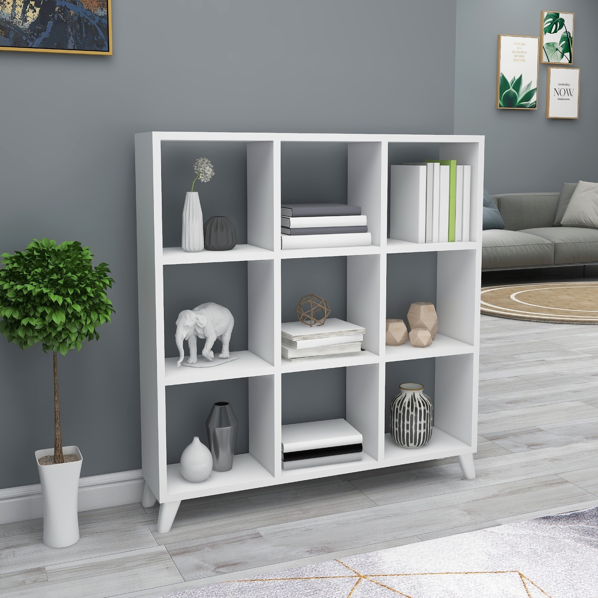 foto del prodotto libreria 'svedala' scaffale da terra con 9 scomparti aperti a forma di cubo mobile espositore - bianco en.casa