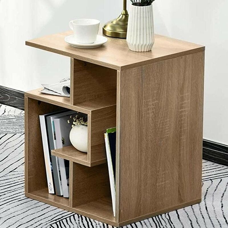 foto del prodotto libreria tavolino divano design moderno 4 ripiani 45x40x55 casa ufficio quercia
