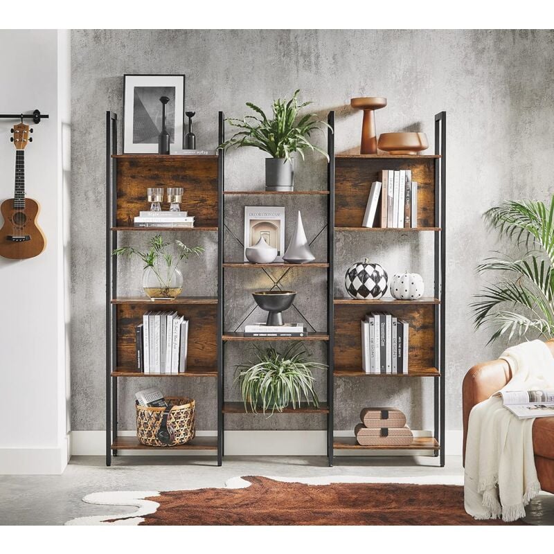 foto del prodotto libreria vasagle con 14 ripiani, scaffale portaoggetti in metallo, stile industriale per soggiorno, studio e ufficio, 158 x 24 x 166 cm, marrone