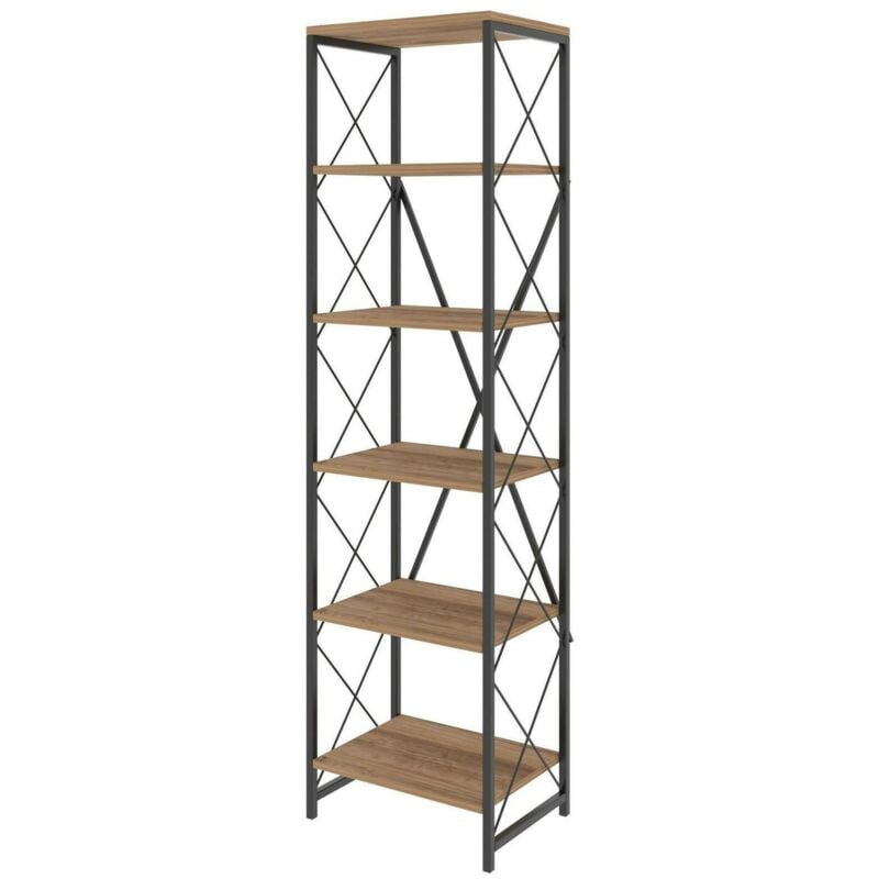 foto del prodotto libreria yara, scaffale da ufficio, mobile portalibri, biblioteca, 50x30h180 cm, quercia e nero