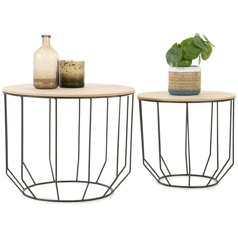 foto del prodotto lifa living tavolini da salotto moderno set da 2, coperchio rimovibile per funzione cestino, tavolino design legno e metallo, capacit fino a 20 kg