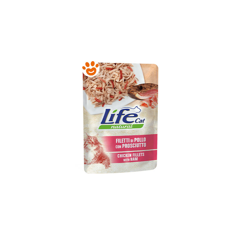 foto del prodotto life cat natural filetti di pollo con prosciutto life cat natural filetti di pollo con prosciutto bustina da 70 gr