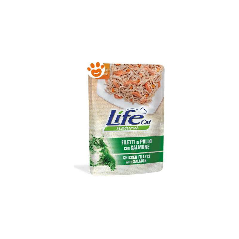 foto del prodotto life cat natural filetti di pollo con salmone cat natural filetti di pollo con salmone bustina da 70 gr