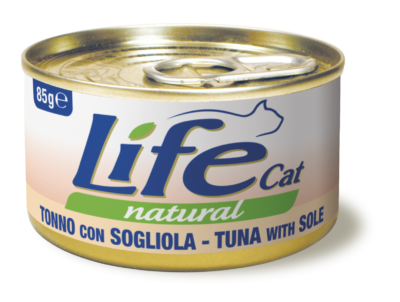 foto del prodotto life cat natural lattine 85 gr tonno con sogliola confezione da 24 pezzi cibo umido per gatti 1 ordine scegli lo sconto bzr5 bzr20 200 punti fedelt 