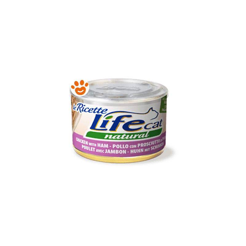 foto del prodotto life cat natural le ricette pollo con prosciutto di pollo cat natural le ricette pollo con prosciutto di pollo lattina da 150 gr
