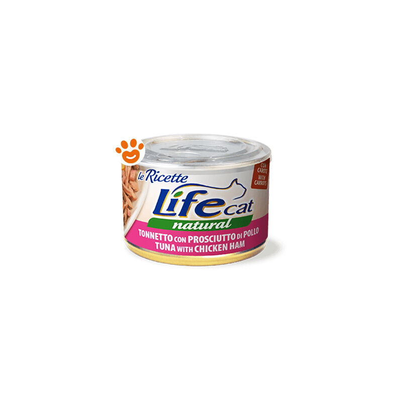 foto del prodotto life cat natural le ricette tonnetto con prosciutto di pollo cat natural le ricette tonnetto con prosciutto di pollo lattina da 150 gr