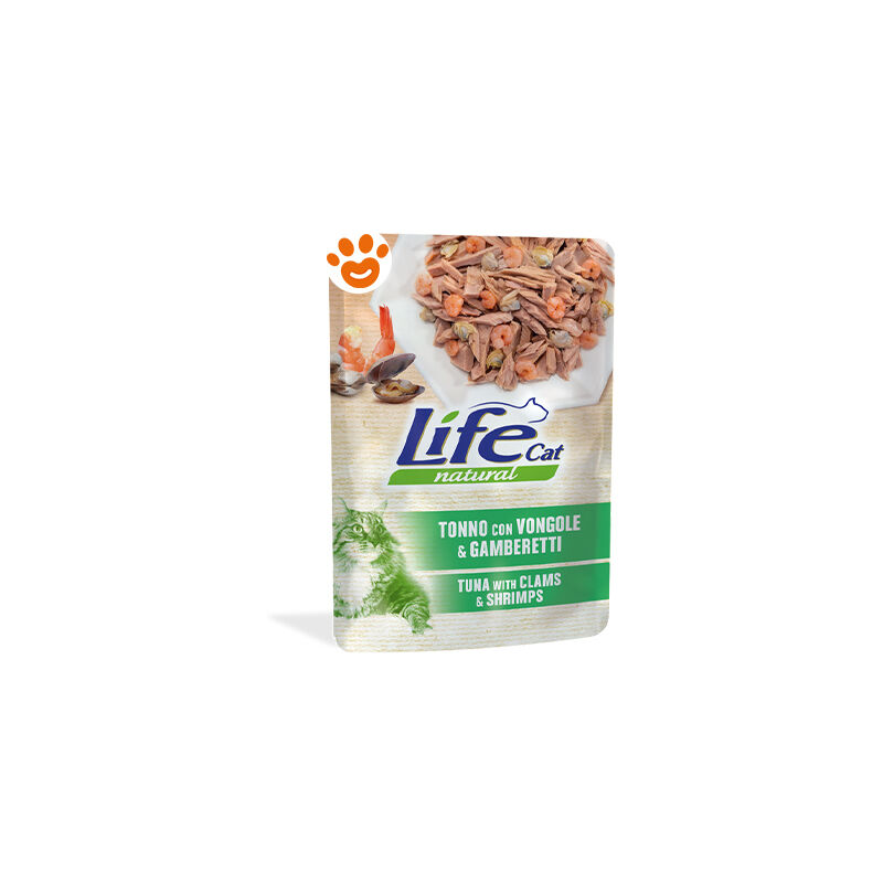 foto del prodotto life cat natural tonno con vongole e gamberetti cat natural tonno con vongole e gamberetti bustina da 70 gr