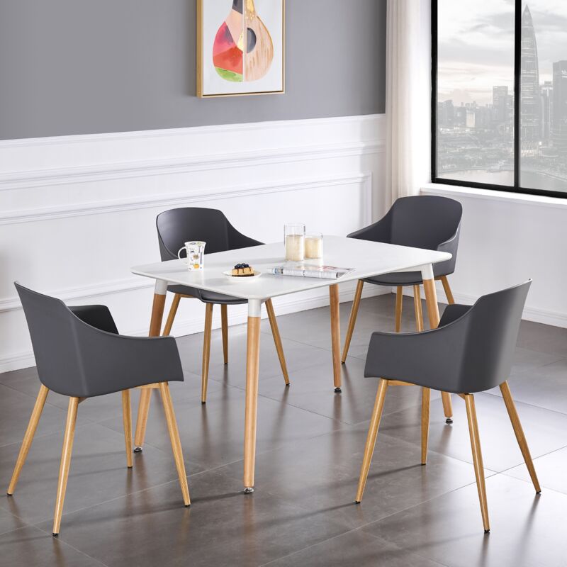 foto del prodotto life interiors - halo eden dining set - un tavolo da pranzo in legno bianco e un set di 4 sedie da pranzo in legno grigio - sala da pranzo cucina