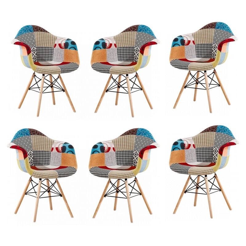 foto del prodotto life interiors - set di 1 2 4 6 moda patchwork eiffel poltrona - set di 6 sedie da pranzo - multicolore