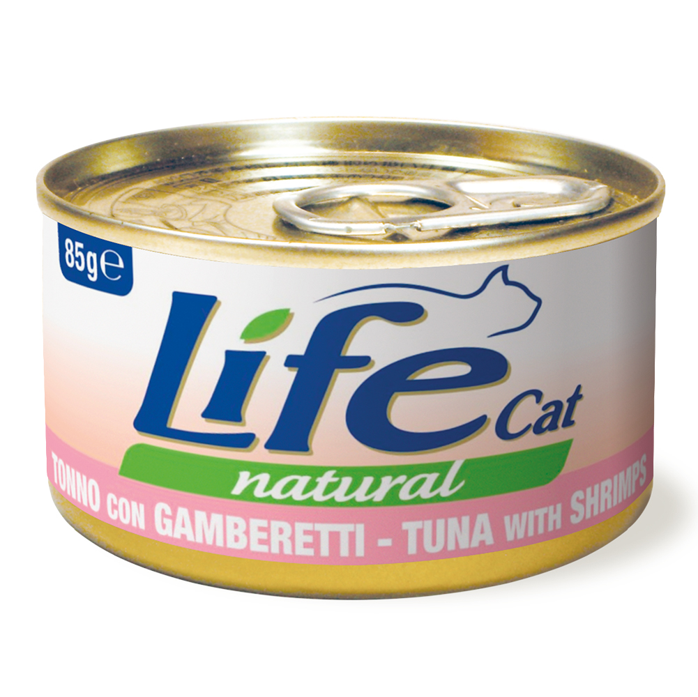 foto del prodotto lifecat natural adult umido gatto 6 x 85 g tonno con gamberetti