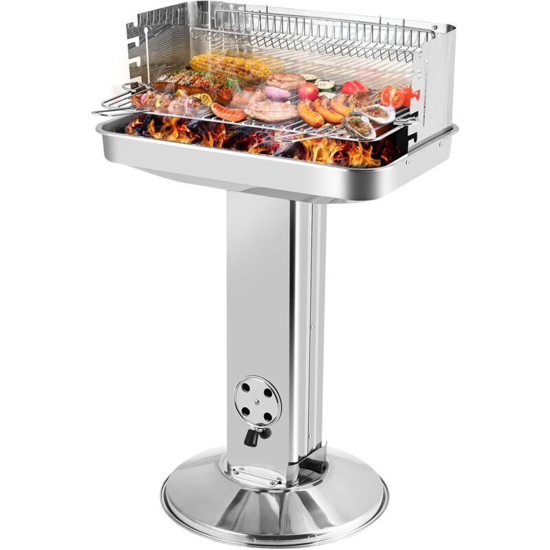 foto del prodotto liferun barbecue a carbonella con colonna di legna, barbecue per campeggio, spiaggia, giardino, festa, con griglia di cottura regolabile in altezza