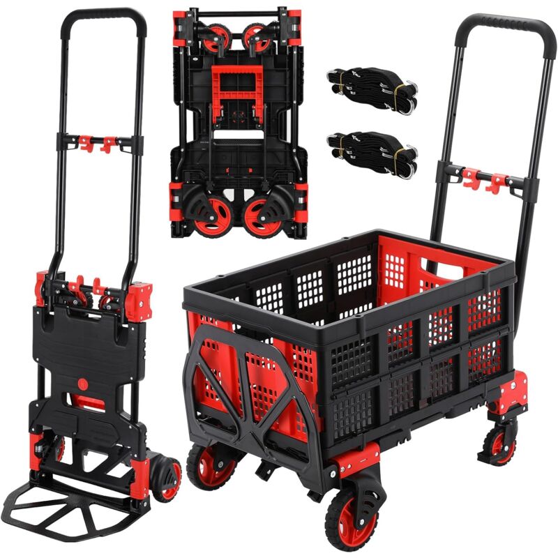 foto del prodotto liferun carrello a mano e carrello a piattaforma 2 in 1 con contenitore pieghevole, carrello da trasporto max 150 kg, maniglia regolabile a 3