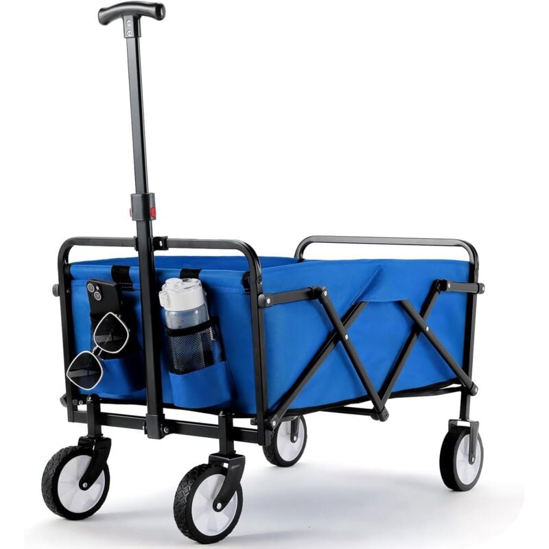 foto del prodotto liferun carrello da giardino, carrello per bambini, carrello da trasporto pieghevole, carrello da spiaggia, max. 60 kg, maniglia regolabile blu 