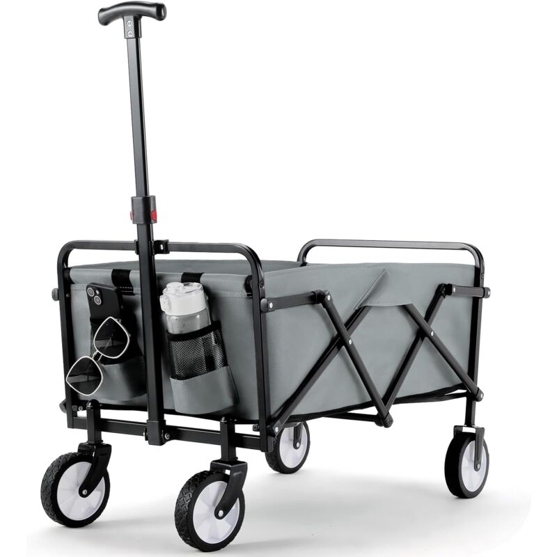 foto del prodotto liferun carrello da giardino, carrello per bambini, carrello da trasporto pieghevole, carrello da spiaggia, max. 60 kg, maniglia regolabile grigio 
