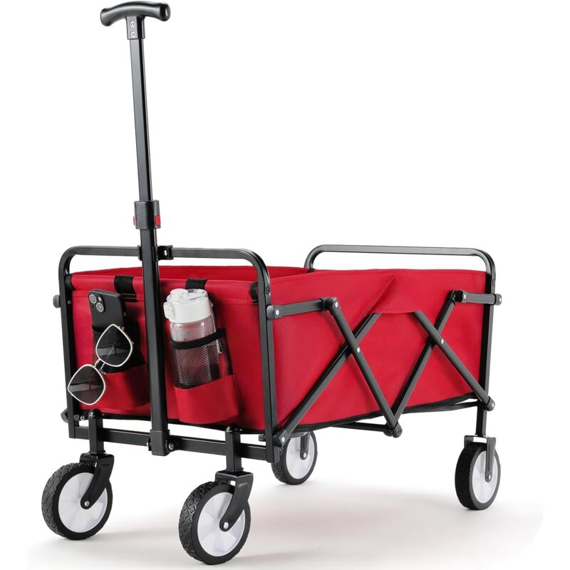foto del prodotto liferun carrello da giardino, carrello per bambini, carrello da trasporto pieghevole, carrello da spiaggia, max. 60 kg, maniglia regolabile rosso 