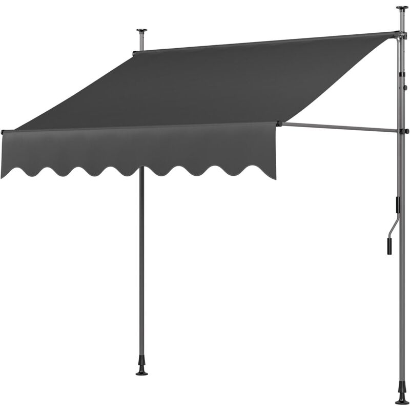 foto del prodotto liferun clamp awning, balcony awning with hand crank, uv resistant, height adjustable, metal and polyester, no drilling required, 200 x 120 cm, grey