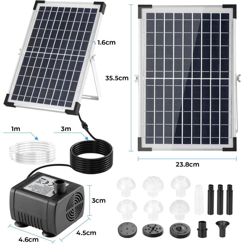 foto del prodotto liferun fontana solare 9v 12w 500l h, pompa solare per acqua, con tubo dell acqua da 1 m, cavo da 3,25 m, 9 ugelli, pompa solare per laghetto, per