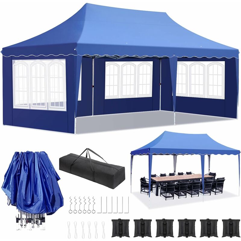 foto del prodotto liferun gazebo 3x6 pieghevole impermeabile, gazebo da giardino con 4 pareti laterali, con 12 chiodi rettificati, 6 corde e 6 sacchi di sabbia,