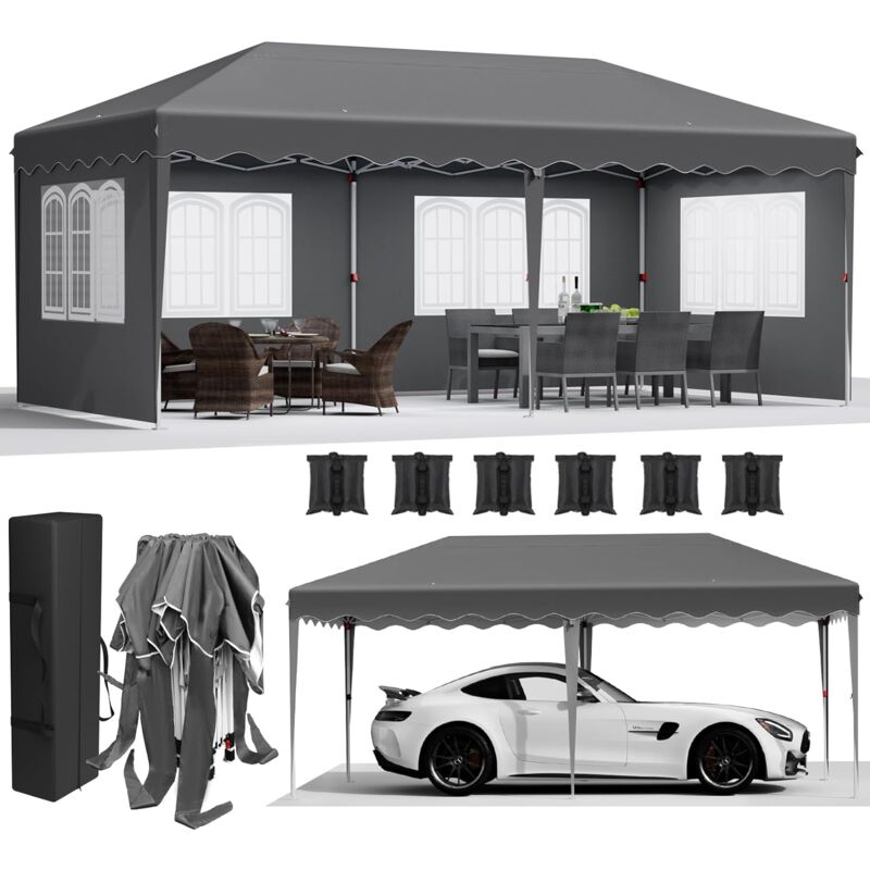 foto del prodotto liferun gazebo 3x6 pieghevole impermeabile, gazebo esterno resistente 420d oxford ispessente, tendone con 4 pannelli laterali, protezione uv 50 ,