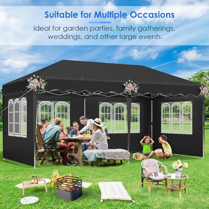 foto del prodotto liferun gazebo pieghevole impermeabile 3x6m, gazebo da giardino, tenda per ricevimenti con 6 pannelli laterali, 420d oxford, protezione uv 50 , con