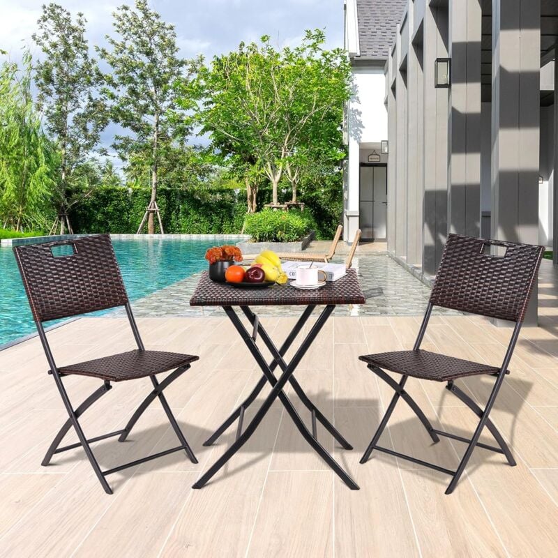 foto del prodotto liferun mobili da giardino pieghevoli, set da bistrot da 3 pezzi, set da tavolo e sedie da balcone marrone