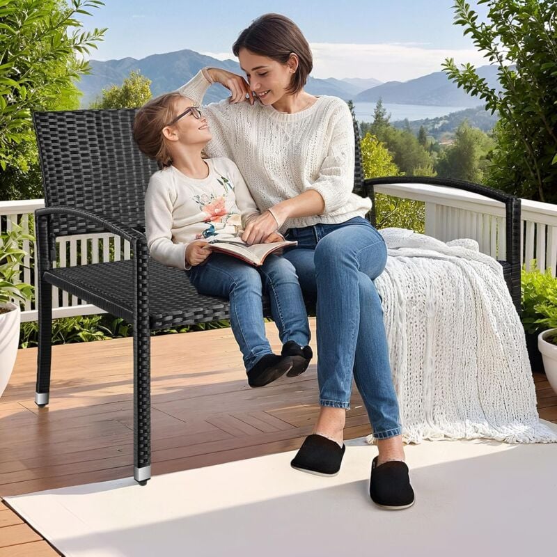 foto del prodotto liferun panca da giardino in rattan, panca da esterno, panca da balcone a 2 posti, mobili da giardino, rattan monofacciale, 122x60x85 cm, nero