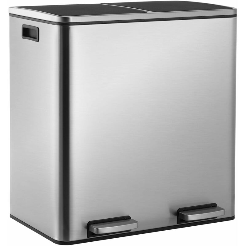 foto del prodotto liferun pattumiera differenziata 2 scomparti, 60 l 2 x 30 litri cestino per rifiuti da cucina, con chiusura silenziosa, pedali, in acciaio inox,