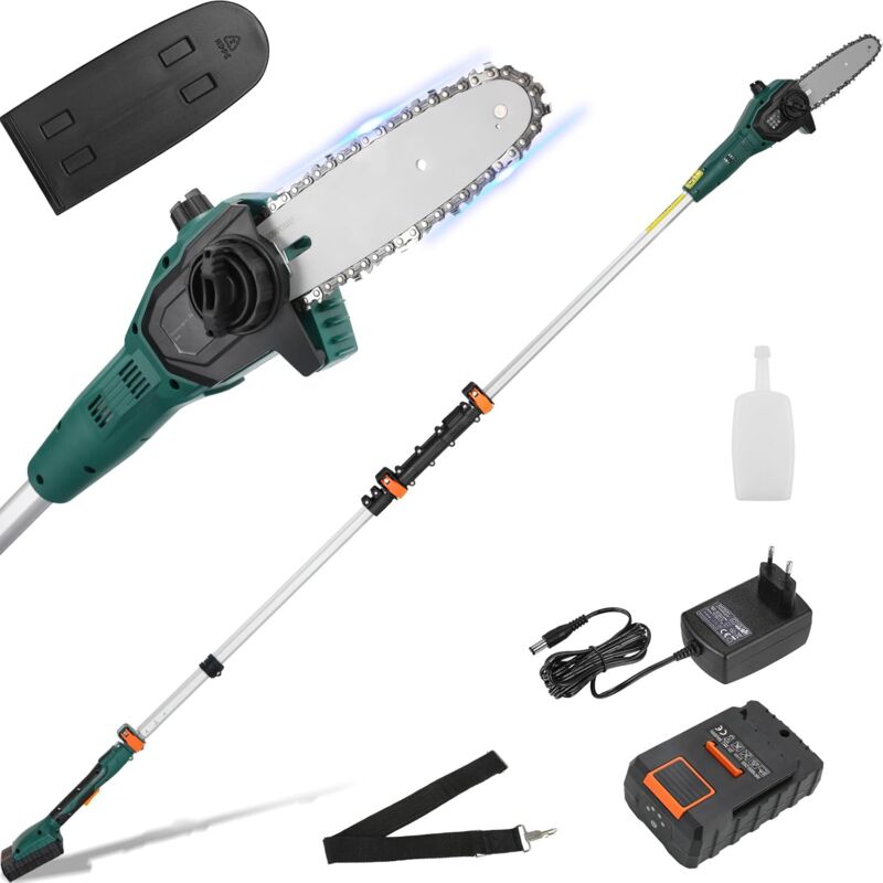 foto del prodotto liferun potatore a batteria, aste elettriche per potatura, con tubo di prolunga, caricabatterie rapido batteria agli ioni di litio da 20 v e 2,5