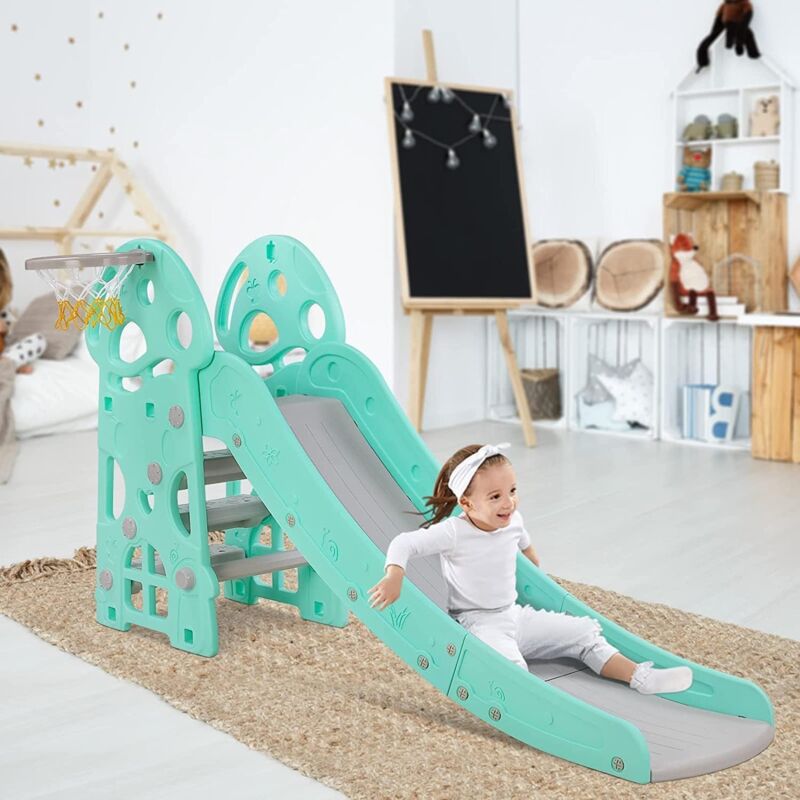 foto del prodotto liferun scivolo per bambini, scivolo divertente con canestro da basket, scivolo per interni ed esterni, scivolo da giardino, fino a 60 kg,