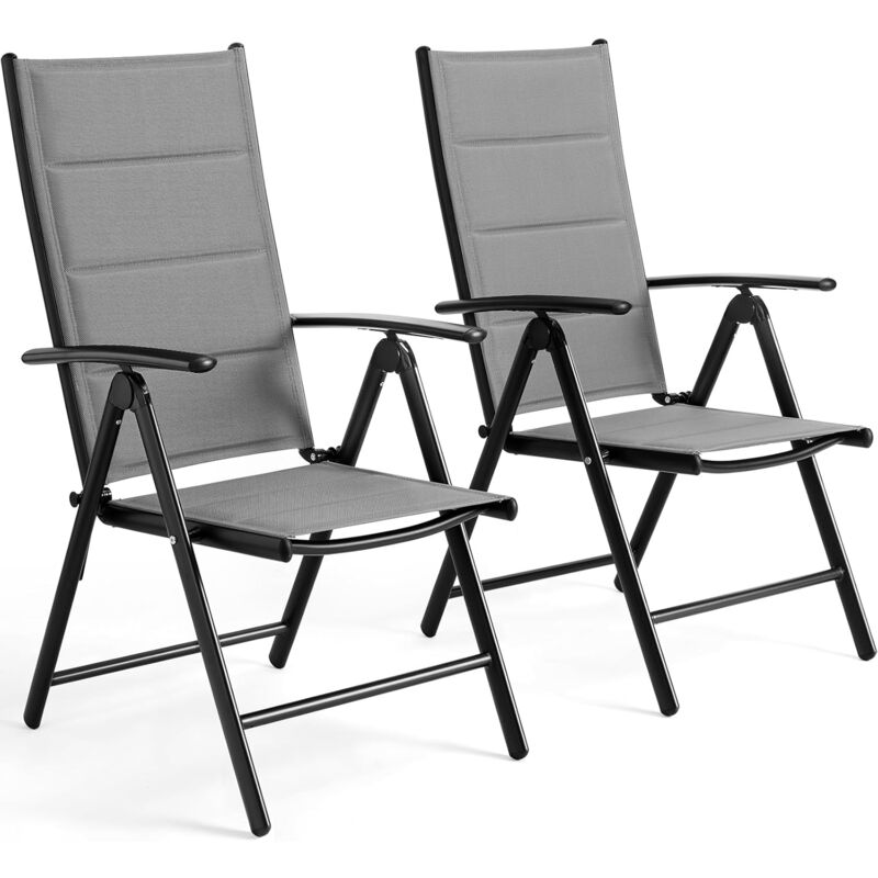 foto del prodotto liferun sedia da giardino pieghevole, set di 2 sedie in alluminio per balcone, fino a 120 kg, con schienale e seduta imbottiti, 7 posizioni