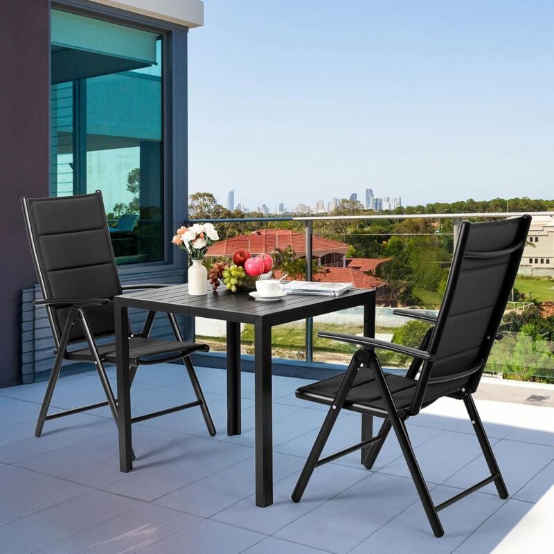 foto del prodotto liferun sedia da giardino pieghevole, set di 2 sedie in alluminio per balcone, fino a 120 kg, con schienale e seduta imbottiti, 7 posizioni