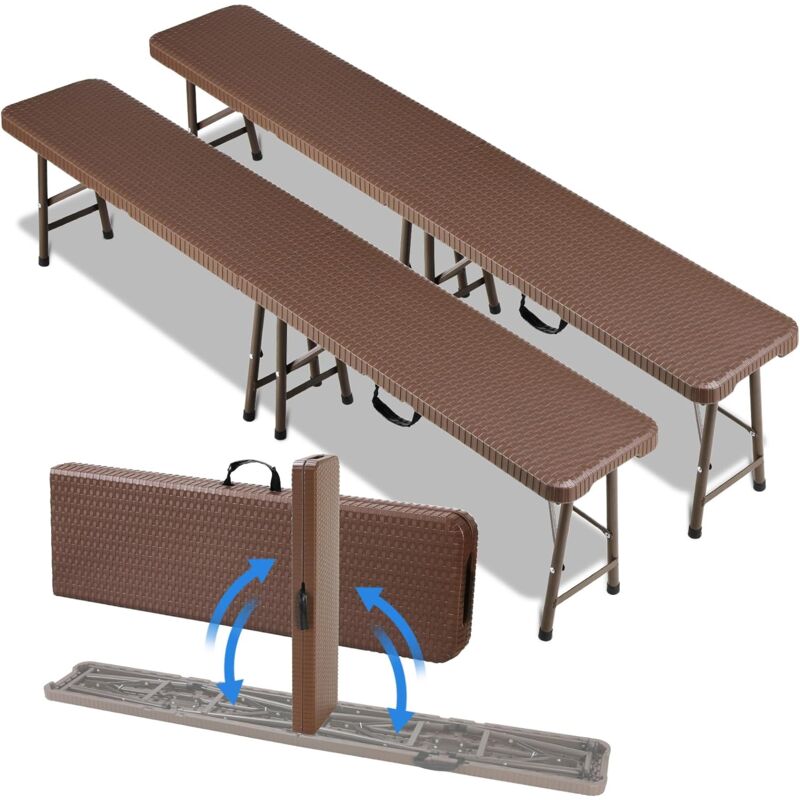 foto del prodotto liferun set di 2 panchine da birra pieghevoli 180 cm, panche pieghevoli birreria con maniglia, panchina da campeggio in plastica hdpe, panchina da