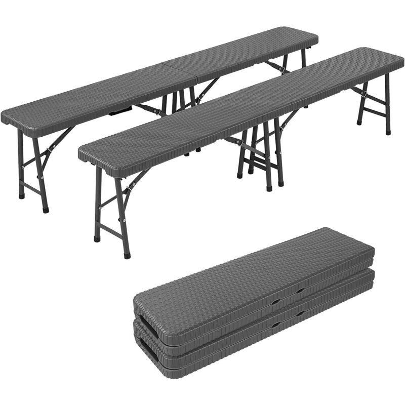 foto del prodotto liferun set di 2 panchine da birra pieghevoli 180 cm, panche pieghevoli birreria con maniglia, panchina da campeggio in plastica hdpe, panchina da