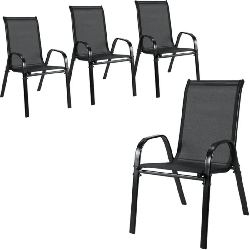 foto del prodotto liferun set di 4 sedie da giardino impilabili con schienale alto, sedie da giardino, sedie da campeggio, acciaio textilene, capacit di carico 150