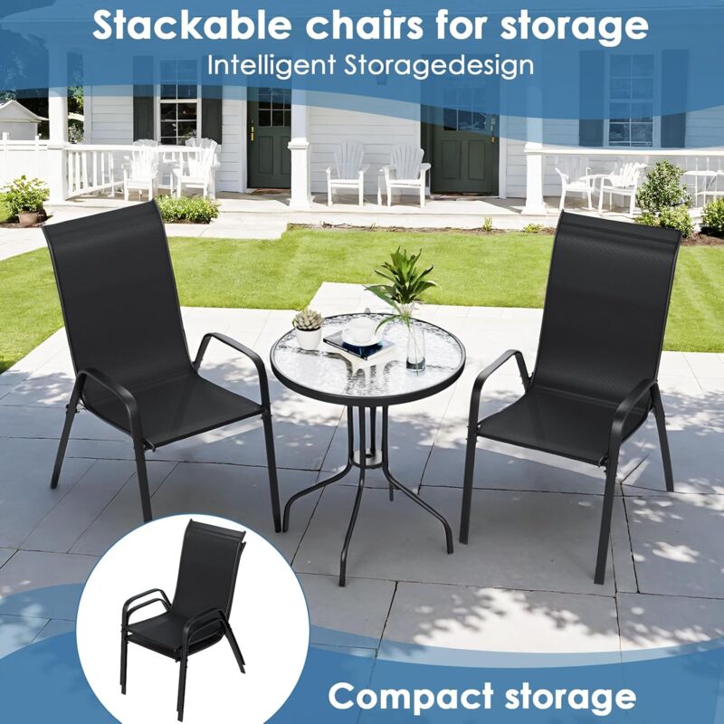 foto del prodotto liferun set di mobili da balcone, 2 sedie da giardino impilabili con 1 tavolo, set relax lounge