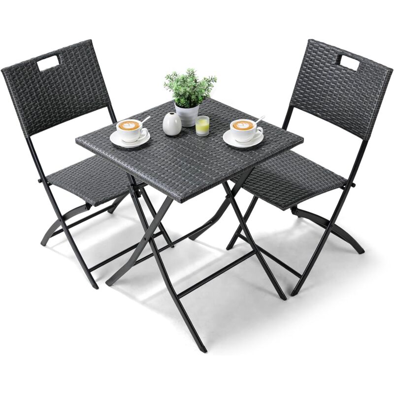 foto del prodotto liferun set di mobili da giardino da bistro, 3 pezzi, mobili da balcone in rattan, set di mobili da balcone, 1 tavolo pieghevole e 2 sedie, set di