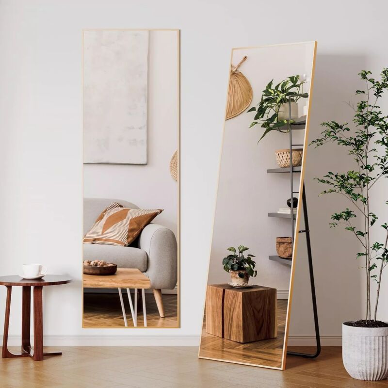 foto del prodotto liferun specchio a figura intera, 162x53 cm, grande specchio da parete hd con cornice in metallo, supporto, gancio per camera da letto, soggiorno