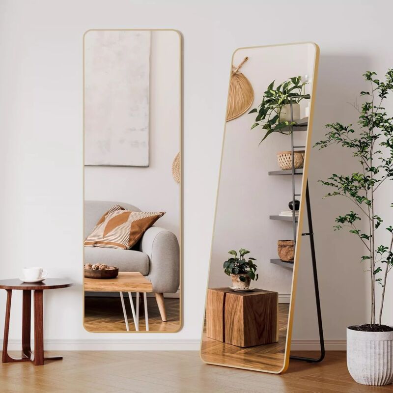 foto del prodotto liferun specchio a figura intera, 162x53 cm, grande specchio da parete hd con cornice in metallo, supporto, gancio per camera da letto, soggiorno