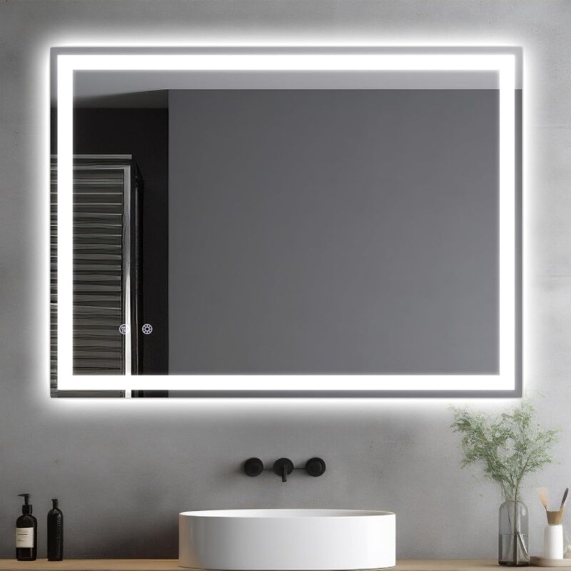 foto del prodotto liferun specchio da bagno con illuminazione a led, antiappannamento, 3 colori di luce, dimmerabile, controllo touch, specchio da parete 70x50 cm 