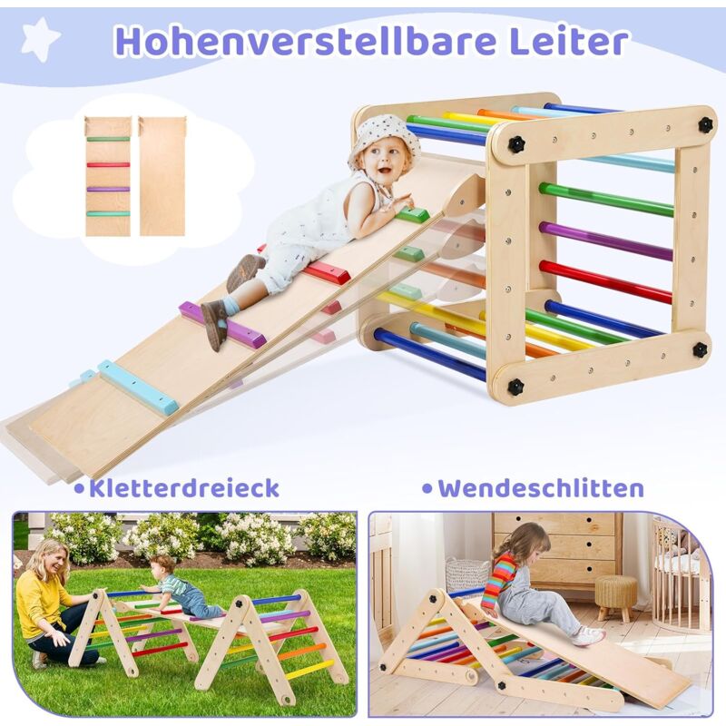 foto del prodotto liferun struttura da arrampicata per bambini, scivolo, triangolo montessori pikler, parco giochi al coperto per bambini, con rampa bifacciale per