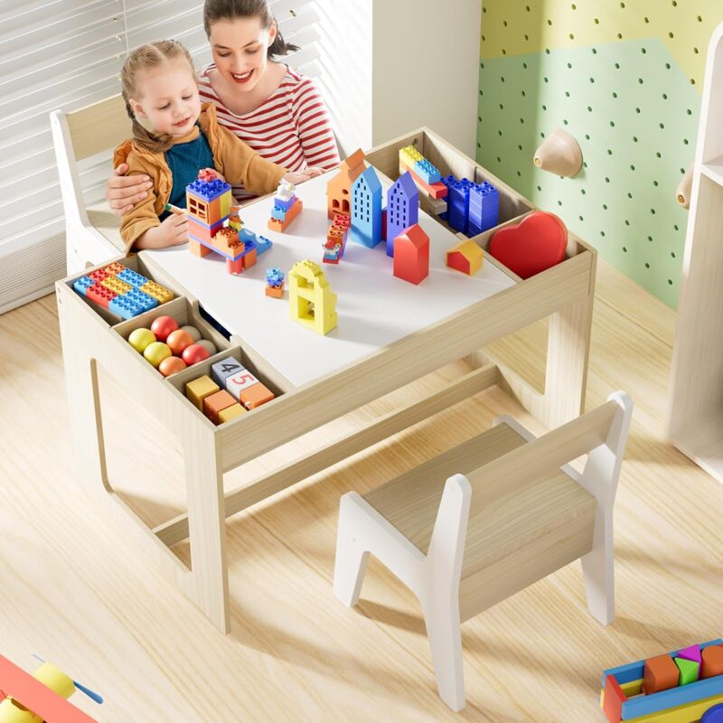 foto del prodotto liferun tavolo per bambini con 2 sedie, tavolo da disegno, tavolo da attivit , gruppo di sedute per bambini, set di sedie con piano reversibile