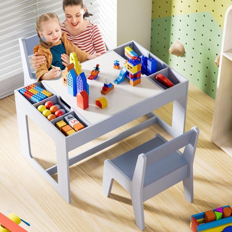 foto del prodotto liferun tavolo per bambini con 2 sedie, tavolo da disegno, tavolo da attivit , gruppo di sedute per bambini, set di sedie con piano reversibile
