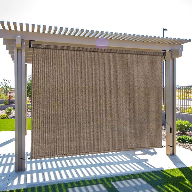 foto del prodotto liferun tenda da sole verticale, tenda a rullo, telo ombreggiante in hdpe, tenda per la privacy, per terrazza e balcone 240x180 cm marrone 
