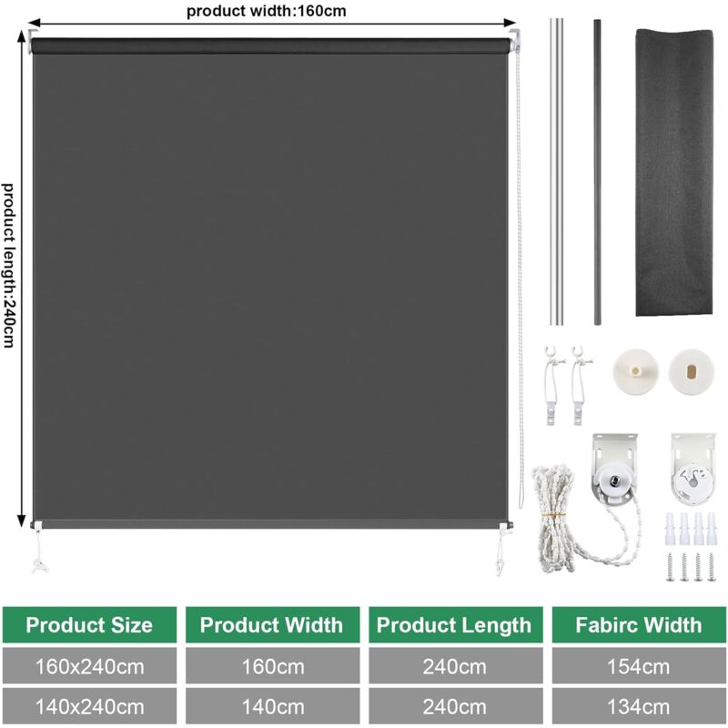 foto del prodotto liferun tenda da sole verticale, tenda a rullo, tenda da sole verticale per balconi, tenda per la privacy, protezione uv, impermeabile, grigio